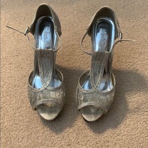 Silver Peep Toe with Ankle Strap Heels